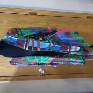 Lior gold Paris multicolored stretch lace mesh waterfall cardigan high low